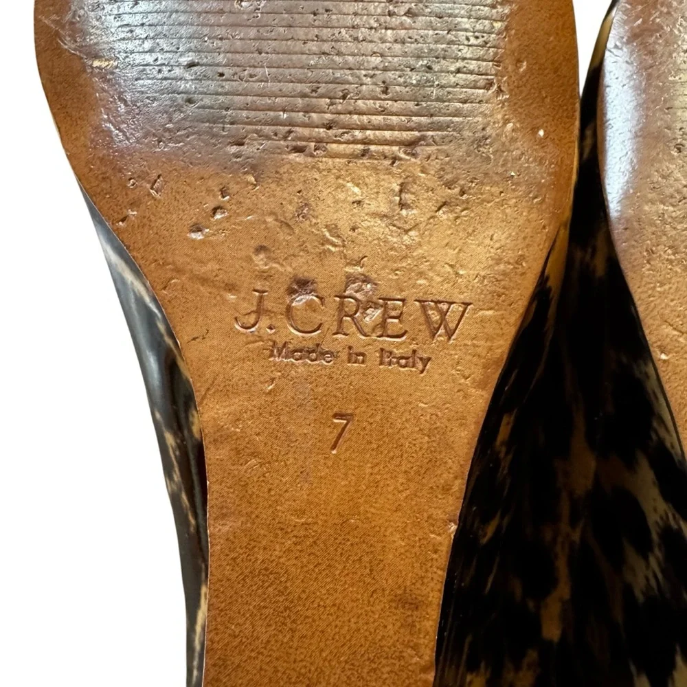 J Crew Size 7 Black/Tan Patent Leather Leopard Print Wedge Shoes Heels